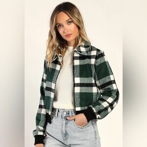 Edgy Energy Green Plaid Bomber Jacket